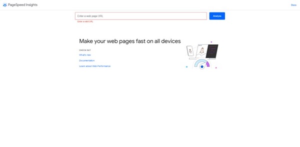 the Page Insights starting page mobile friendly website from Google